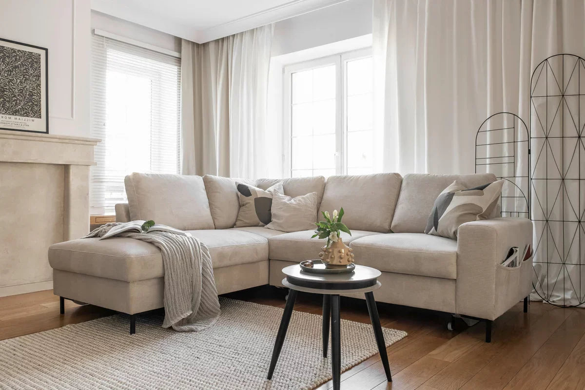 Sofa LEONIE L, lewa, beżowy sztruks