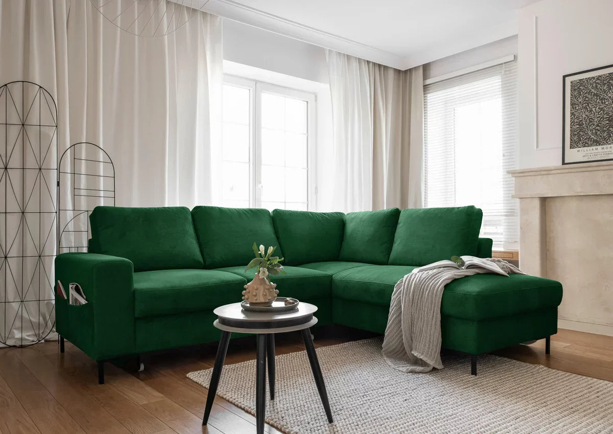 Sofa LEONIE L, prawa, szmaragdowy sztruks