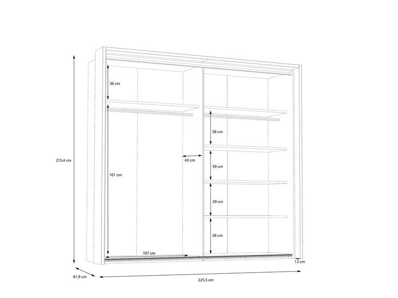 Szafa 2 drzwi przesuwne 0 szuflady PEMBURY kolor Dąb / Antracyt szerokość 231 cm